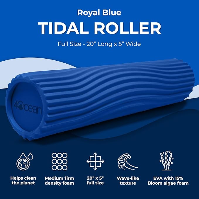 Oceanfoam x 4ocean Roller (Royal Blue) – Limited Edition Muscle Roller for Back Pain & Yoga - High Density Foam for Physical Therapy - Textured for Deep Tissue Massage