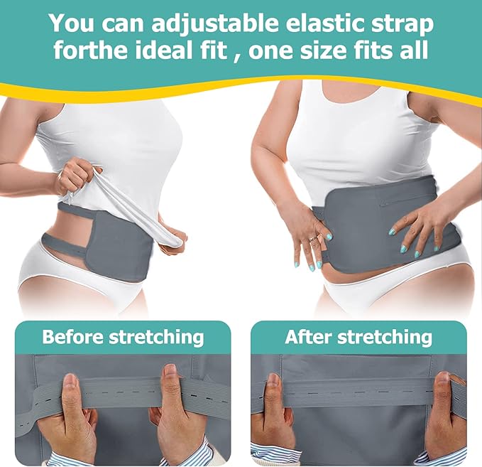 4Pack Castor Oil Pack for Chest, Neck and Abdomen, Reusable Compress Castor Oil Pack Wrap for Abdomen with Adjustable Elastic Strap Flannel Cotton Machine Washable Anti Oil Leak -Grey