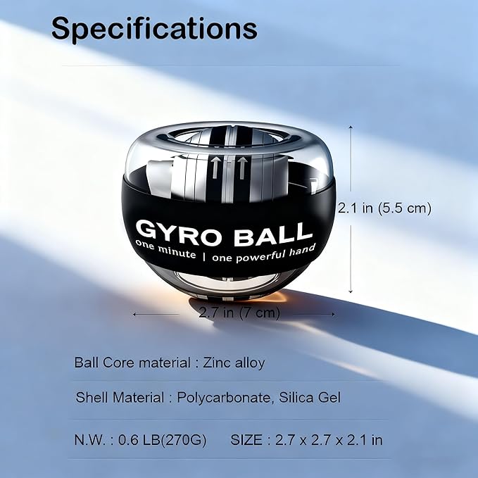 Auto-Start Wrist Power Gyro Ball with LED Lights, Wrist Strengthener and Forearm Exerciser for Stronger Arm Fingers and Muscle