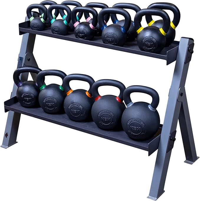 Body-Solid (GDKR100B) 3-Tier Kettlebell Rack - Compact, Durable Kettlebells Weight Stand for Home Gym, Fits 5-80 lb. Kettle bells