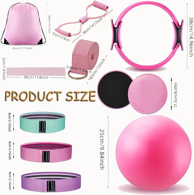 Pilates Essential Kit 12-Piece - Complete Home Pilates Kit for Women with 12.6”Magic Circle, Resistance Bands, 9.8” Yoga Ball & Foam Roller for Body Workout Equipment for Home Gym & Studio