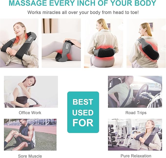 Medcursor Neck Massager - Portable Electric Shiatsu Back Massage Device with Heat, Deep Tissue 3D Kneading Pillow for Muscle Pain Relief, Valentines Day Gifts - Includes Carry Bag (No Battery)