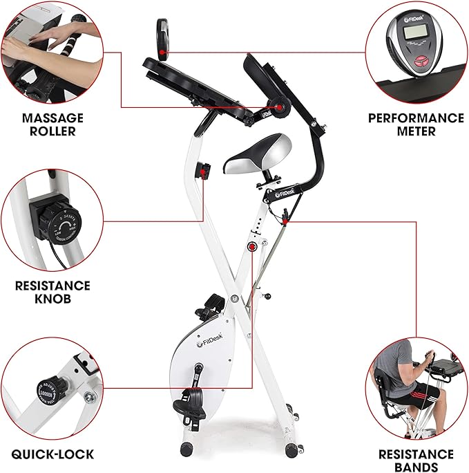 FitDesk Standing Exercise Bike Desk 3.0, Adjustable Height Indoor Cycling Trainer with Laptop Tray, Portable Stationary Fitness Desk for Home Office, Foldable Exercise Workstation, Supports 300 lbs