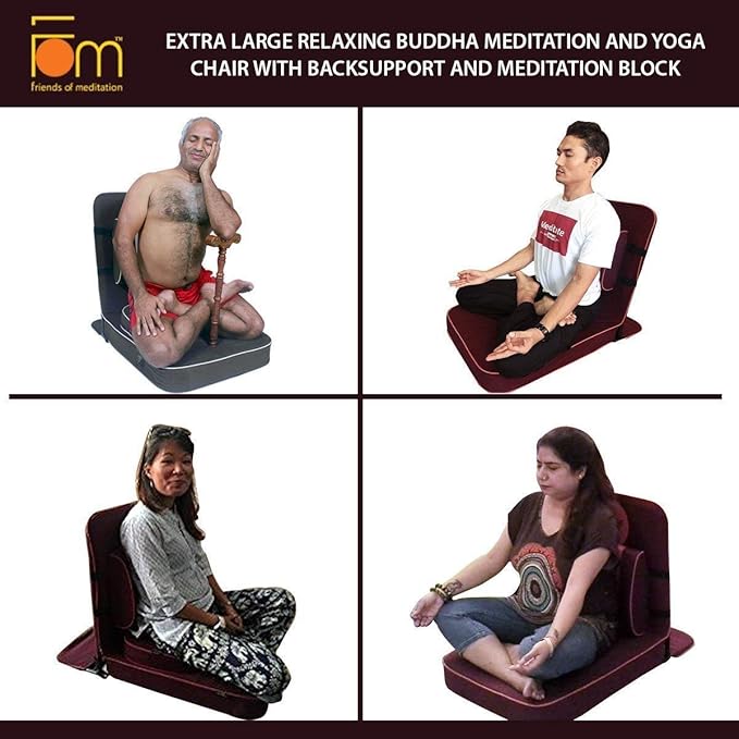 Friends of Meditation Extra Large Meditation Chair | Floor Chair with Back Support | Yoga Chairs for Adults | Portable Folding Chair | Yoga Chair with Cushion & Meditation Block | Black | 24x22 in