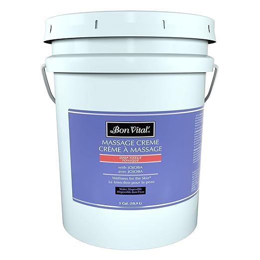 Bon Vital' Deep Tissue Massage Creme, 5-Gallon Container, Lightweight Non-Greasy Formula for All Skin Types, Ideal for Deep Muscle Manipulation, Hydrating Massage Lotion for Spa and Home Use