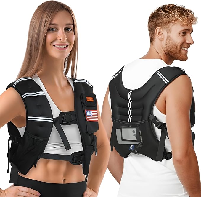 Weighted Vest Woman & Men,8lb/12lb/16lb/20lb/30lb/40lb Plus Size Weighted Vest With Phone Pockets & Reflective Strips for Walking, Running, Hiking,Rucking, Workout, Strength Training