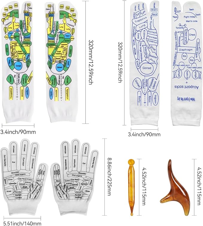 Reflexology Sock with Massage Tools Set, 2 Pairs Socks Acupuncture Trigger Point Foot Pain Relief Remedy Acupoint Birthday Gifts for Women (Women - B Set)