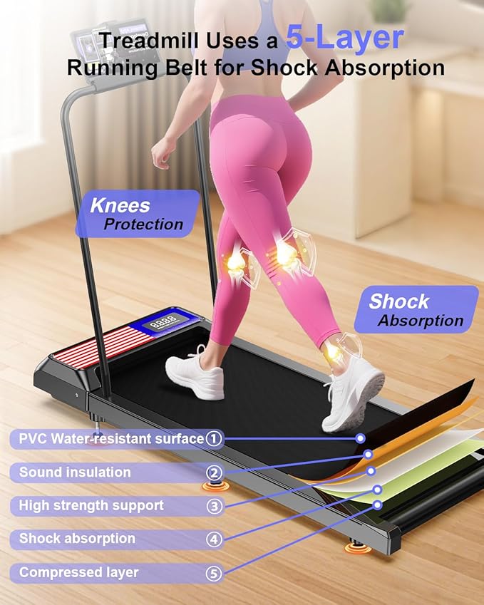 Walking Treadmill Pad with Incline - Portable Under Desk Treadmill, Walking Mat Pad with Handle Bar, 2.5HP Low Noise, 2 in 1 Treadmills for Home Office, Remote Control with LED Screen