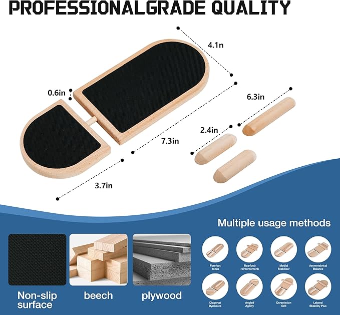 Ankle Balance Board - Premium Solid Birchwood Foot Strengthener for Stability, Sprained Ankle Recovery & Plantar Fasciitis Relief, Adjustable Axis & Sidekick Design for Athletes, Physical Therapy, & Posture Correction