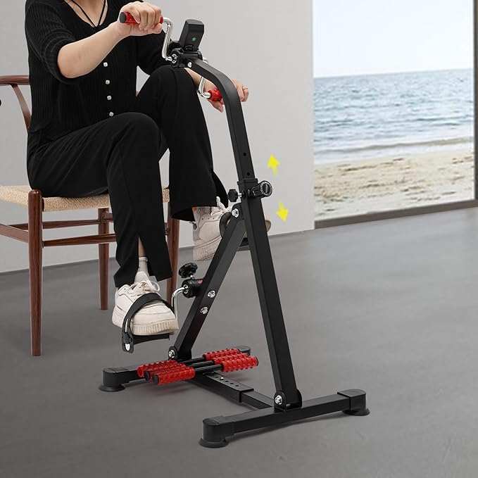 Indoor Pedal Exerciser Bike for Home Fitness & Rehabilitation - Adjustable Resistance, LCD Display, and Massage Rollers, Compact Design for Joint Flexibility & Muscle Strength (120kg Max Weight)
