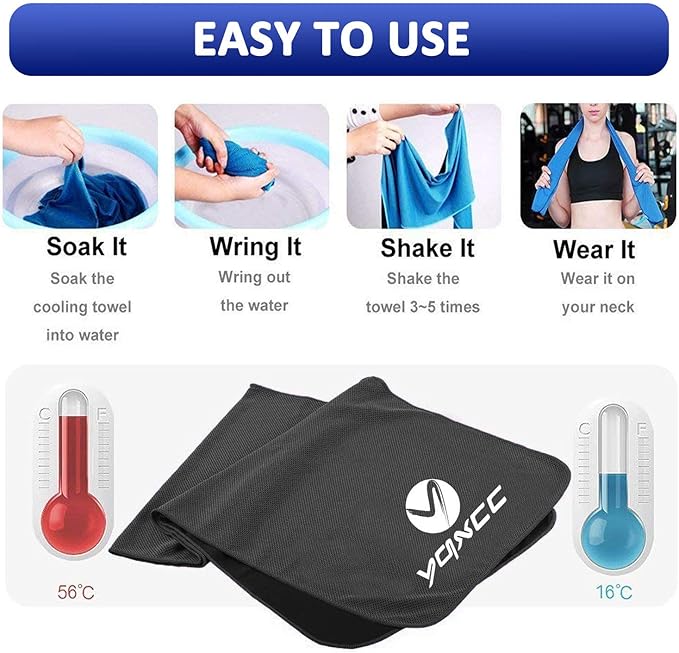 YQXCC Cooling Towels | 6 Pack 47"x12" | Ice Cool for Neck | Microfiber Soft Breathable Chilly | for Yoga, Sports, Golf, Gym, Camping, Running, Fitness, Workout & More Activities