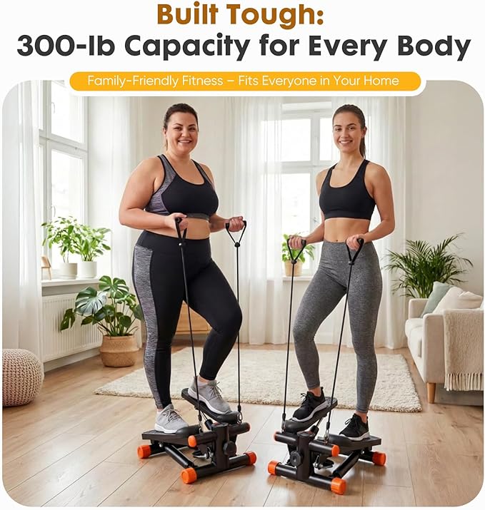Stair Stepper with Resistance Bands for Home Exercise, Mini Stepper Machine for Indoor Fitness, Portable Home Gym Stepper for Full Body Workout, 300LBS Capacity