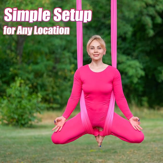 Aerial Silks Kit & Aerial Yoga Hammock - 11Yd Premium Fabric with Hardware - Easy Setup for Flying Yoga, Aerial Swing & Fitness - Supports Up to 14ft Rigging