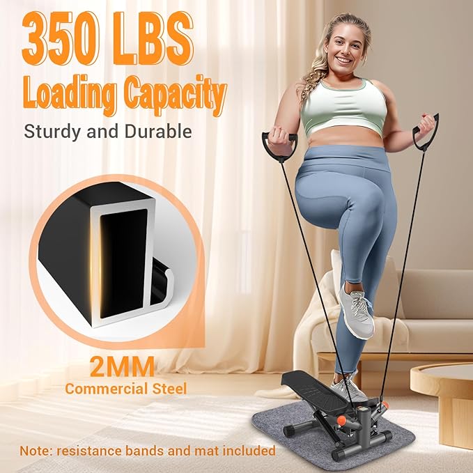 Steppers for Exercise at Home,Adjustable Height Mini Stepper with Resistance Bands,Stair Stepper with 350lbs Loading Capacity,Twist Stepper for Full Body Workout (Included Mat)