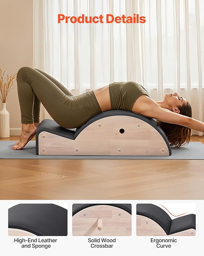 VEVOR Pilates Spine Corrector, Home Gym Yoga Pilates Accessory, Rubber Wood Fitness Training Tool, Arc Fitness Body Workout Equipment, for Spine Exercises, Balance, Core Strengthening, and Stretching