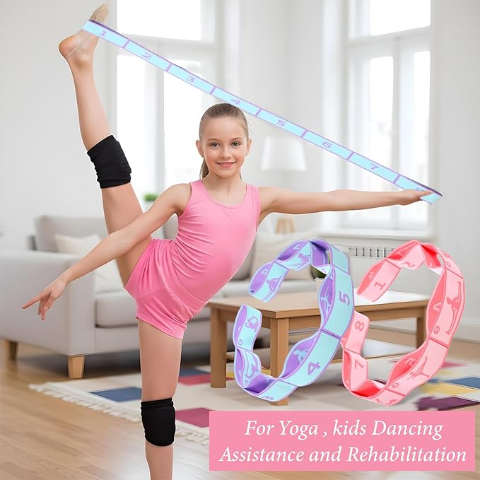 2PCS Elastic Yoga Stretching Strap with Loops, Stretch Strap for Dance, Gymnastics Stretching Ballet Dance Bands, Adjustable Stretching-Bands, Multi-Loop Exercise Bands for Pilates, Latin and Yoga