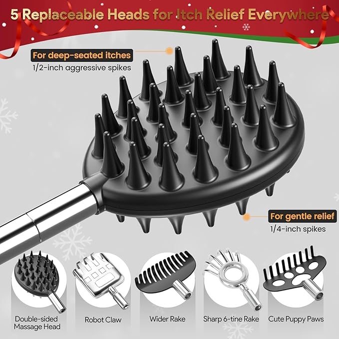 Gelibo Telescoping Large Back Scratcher with 5 Detachable Heads, Valentines Day Gifts for Him, Gifts for Men, Extendable Back Massager Tool with Beautiful Box