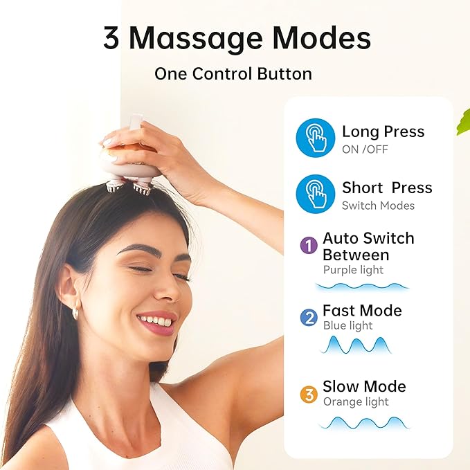 COMFIER Scalp Massager Head with 8 Claws,3 kneading Modes,Waterproof Hair Massage for Deep Cleansing,Cordless Body Cat Head Scratcher,Gifts for Women,Men