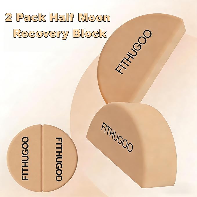2 Pack Cork Yoga Block & Calf Stretching- Half Moon Recovery Block Improve Balance, Stability & Foot Mobility/Calf Stretcher for Plantar Fasciitis Relief/Yoga & Pilates Balance Trainer