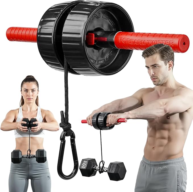 DMoose Fitness Forearm Strengthener & Wrist Roller - 2 in 1 Arm Exerciser with Non-Slip Premium Grip, Durable Nylon Rope - Helps with Elbow Tendonitis, Wrist Recovery & Strength Training
