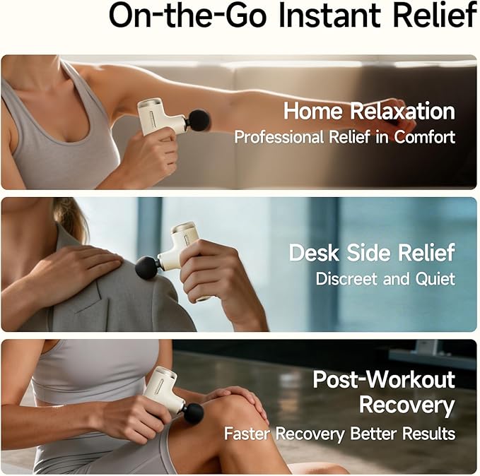 Super Mini Massage Gun Deep Tissue, Muscle Massager with Adjustable Amplitude, Portable Handheld Percussion Massager, Quiet for Home, Gym & Travel, Pearl White
