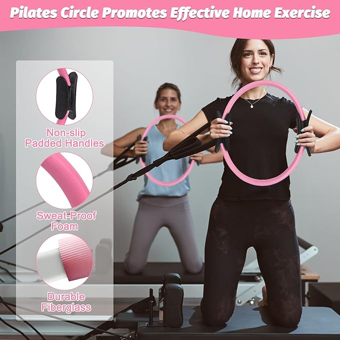 15 Pcs Pilates Ring Set for Women- Pilates Equipment for Home Workout-14-inch Pilates ring-9-inch Pilates Ball-5 Resistance Bands for Toning Arms, Thighs/Legs & Core.Exercise for Beginners at Home