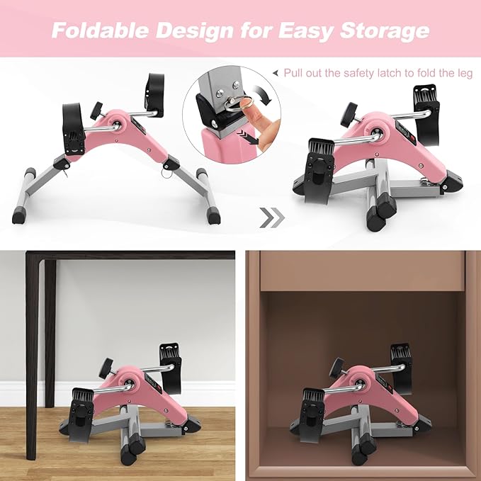 Goplus Mini Exercise Bike, Folding Under Desk Bike Pedal Exerciser with LCD Display, Adjustable Resistance, Portable Lightweight Foot Peddler Machine for Seniors Arms Legs Workout Office Home Fitness