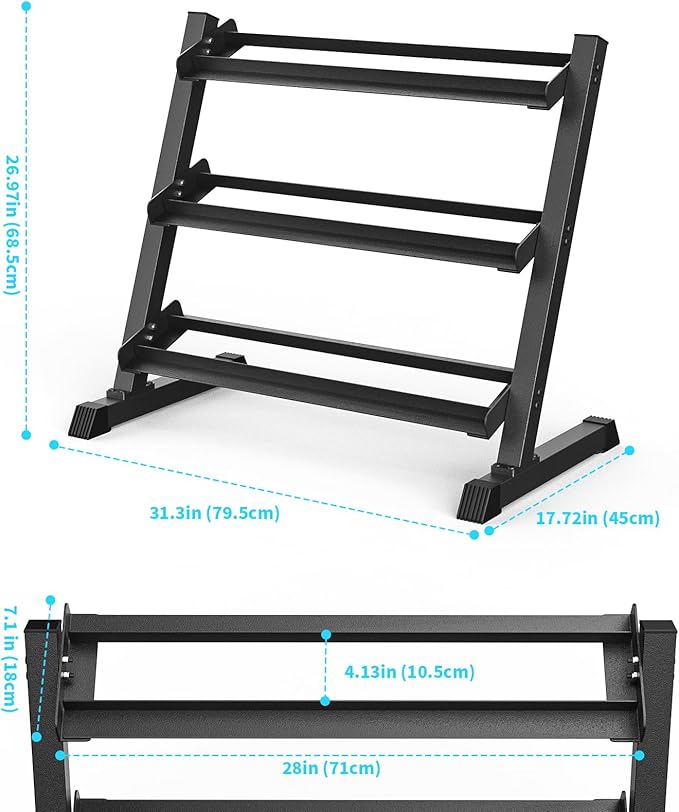 KHAMAL Dumbbell Rack Stand Only - 3-Tier Weight Rack Heavy Duty Dumbbell Stand Space-Saving For Home Gym Organization, Dumbbell, Barbell