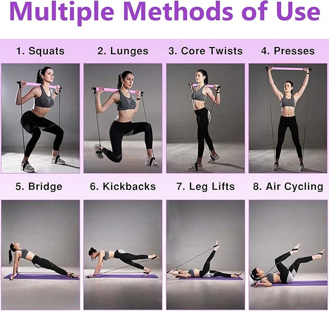 Adjustable Fitness Rod with Foot Strap for Full Body Workout Portable Bodybuilding Equipment for Women and Men for Home Exercise Shaping Purple