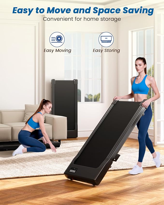 DeerRun Under Desk Walking Pad Treadmill with 6% Manual Incline, 0.6-3.8 MPH Walking Speed, 2.5 HP, 300 lb Capacity, App & Remote Control, for Home Office & Small Spaces