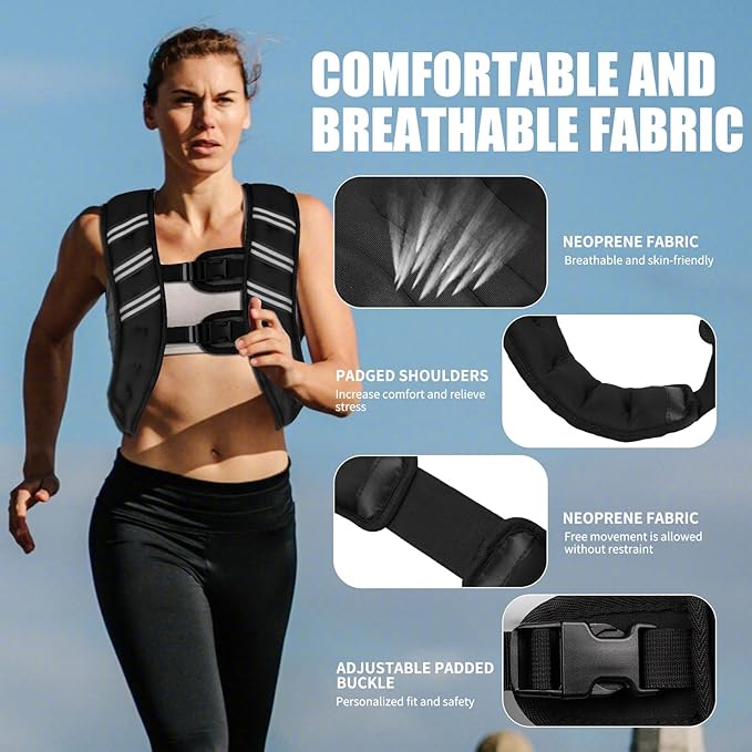 Weighted Vest for Women Men, 6lb/8lb/12lb/16lb/20lb/25lb/30lb Adjustable Weight Vest with Reflective Stripes for Workout, Strength Training, Running, Fitness, Muscle Building, Weight Loss, Rucking Vest With Phone Pouch