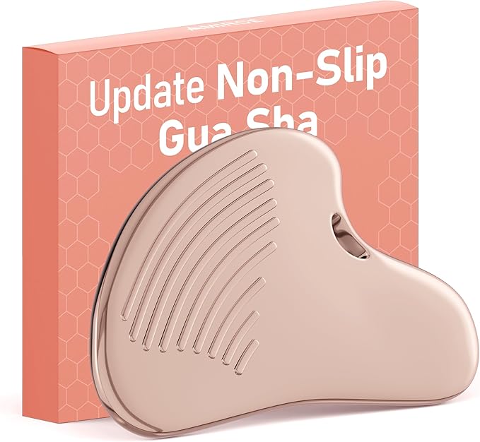 Non-Slip Grip Stainless Steel Gua Sha Tool for Face, 2026 Updated Ribbed Facial Guasha Massage Tool Cooling Metal Face Massager Scraper for Jawline Sculpting Cheeks & Chin, Present for Women Mother