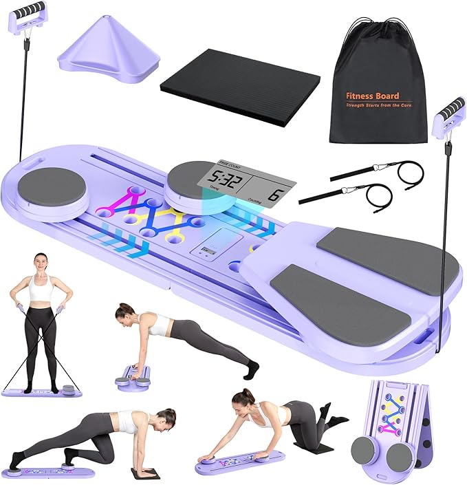 Pilates Board, Foldable Pilates Reformer, Multi-Purpose Pilates Board for Home Workout, Portable Pilates Equipment for Full Body Workout, Fitness, Exercise, Violet Grey