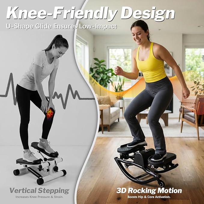 Rocking Stepper for Exercise at Home, 3D Motion Stair Stepper with Resistance Bands & Balance Board, Low-Impact Full Body Workout Equipment, Stable Structure Exercise Equipment[New Vision]