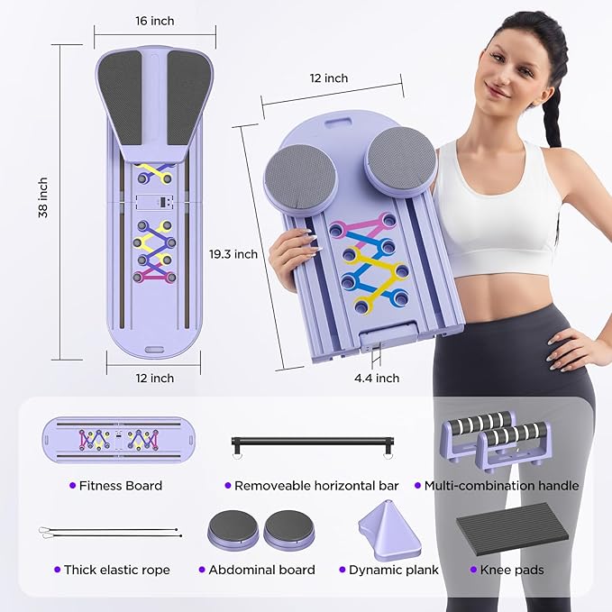 Pilates Board, Portable Pilates Reformer Equipment with Timer, 7-in-1 Foldable Pilates Machine for Home Workout, Multi-Purpose Pilates Equipment at Home, Office