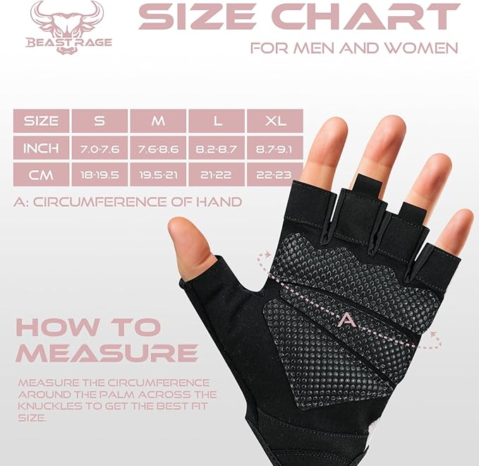 BEAST RAGE Fingerless Weight Lifting Gloves with Palm Protection Padding, Breathable Lightweight Gym Gloves for Men, Women, Weightlifting, Cycling, Exercise, Training Pull Up