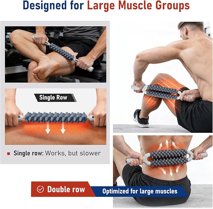Muscle Roller Stick, Double Row Deep Tissue Massage Stick for Muscle Recovery, Portable Massage Roller for Legs, Calves & Back, Trigger Point Therapy for Athletes & Runners