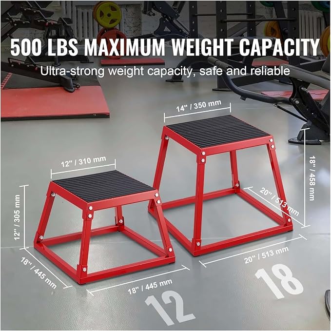 Plyometric Jump Box 18 Inch, Steel Plyometric Box for Fitness, Jumping Agility Platform for Home Gym, Strength Training Step Up Box - Red
