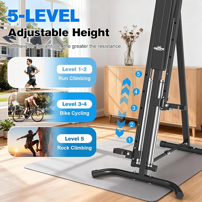 Relife Vertical Climber Exercise Machine for Home Gym with 4 Metal Guide Rails Folding Exercise Climber Step Fitness Machines Cardio Workout Machine 5-Level Heights Stair Stepper 2026 Newer Version