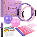Pilates Ring Ball Equipment Kit - 27Pcs, 12" & 14" Magic Circle Workout Rings, 9.8" Exercise Balls, Workout Cards, Resistance Bands, Women Yoga Essentials Set for Beginners, Home Reformer Accessories