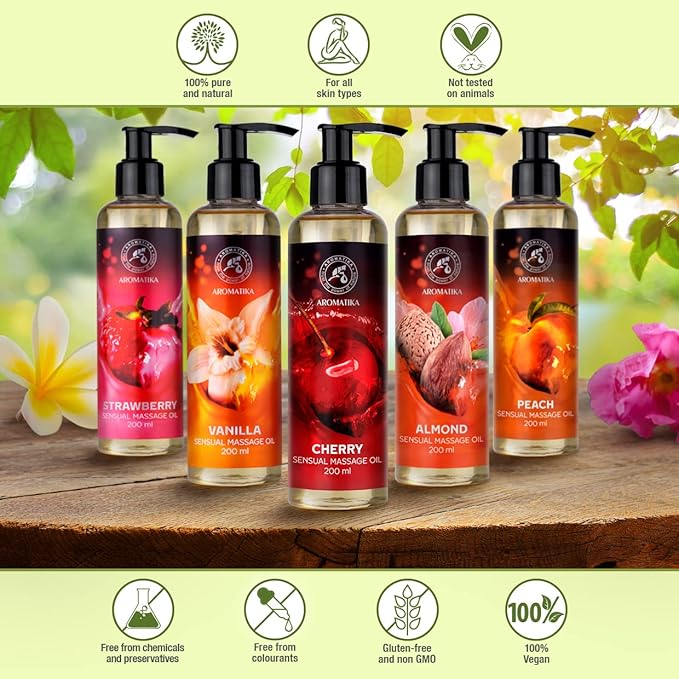 Cherry Sensual Massage Oil for Couple 6.8 Fl Oz - Massage Oil - Blend of Almond and Grapeseed Oils - Body Oil for Him & Her - for Couples - Romantic Gift - Relaxing Massage Oil