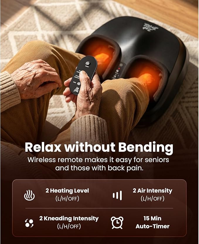 BOB AND BRAD Foot Massager with Heat and Remote,FSA Eligible HSA Eligible, Shiatsu Deep Kneading Electric Feet Massager Machine for Plantar Fasciitis, Men Size 12