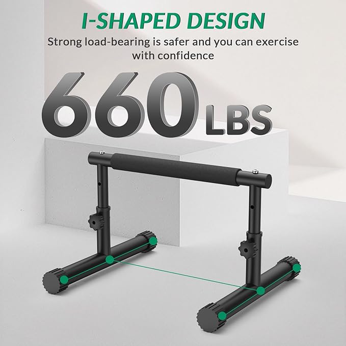 IMAYCC Push Up Bar, Adjustable 7.5" and 10.6" High Parallettes Bars & Dip Bar With Full-Cover Foam Grips, No Wobbling Calisthenics Equipment For Handstand, L-Sit, Gymnastics, Strength Training Home Gym