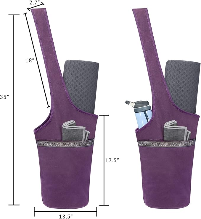 Ewedoos Canvas Yoga Mat Bag Fits Most Mats Yoga Bag with Large Storage Pockets to Hold More Accessories Ideal for Pilates Workout Gifts & Travel