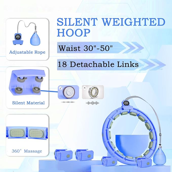 2025 New Silent Smart Weighted Fitness Circle, Weighted Circle for Adults Weight Loss,18 Detachable Links Waist 30"- 50", Exercise Circle for Women & Men