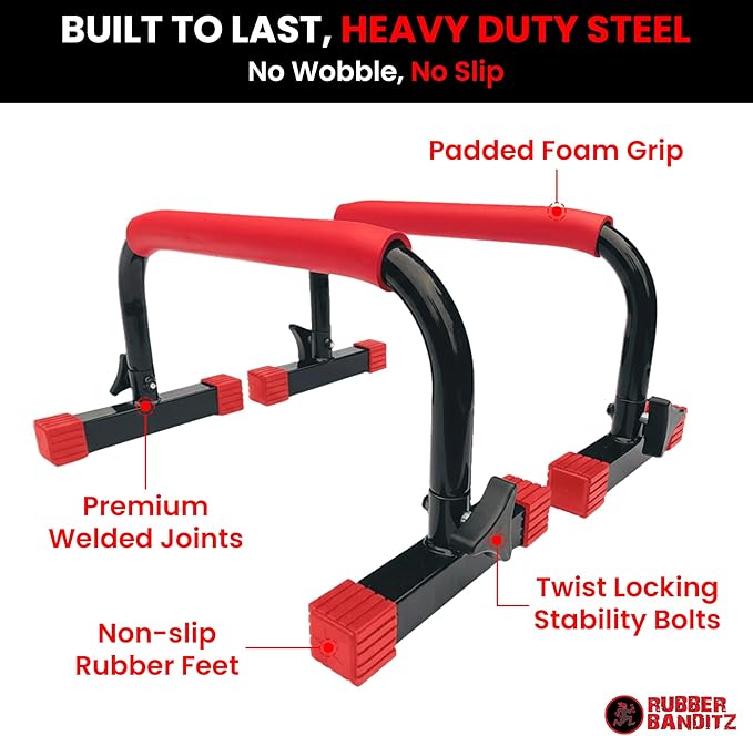Rubberbanditz Parallette, Parallel Bars & Dip Station | At Home Gym Workout Equipment, L-Sit Bars & Calisthenics Equipment for Home. Perfect for Push Ups, Dips, Handstands & Gymnastics.