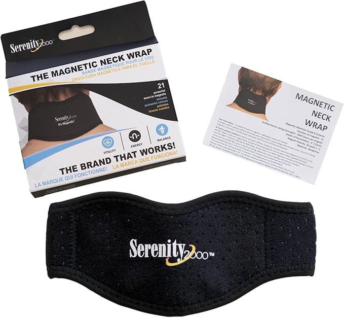 Serenity2000 Magnetic Neck Wrap for Neck, Shoulder Pain, Stiffness, Headaches, Anxiety, Stress – Lightweight, Breathable, Neoprene with Adjustable Velcro Strap, Contains 21 Powerful Magnets