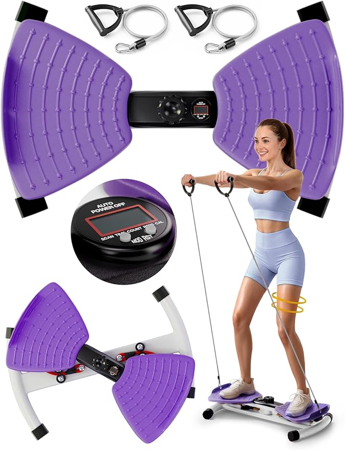 Waist Twister Machine with Smart Digital Counter and Resistance Bands 300 Lbs Capacity, Noiseless Ab Twister Board for Home Exercise, Fitness Equipment Ideal for Women to Burn Belly Fat and Tone Body