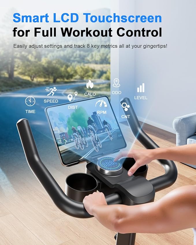 Superun Exercise Bike, Stationary Bikes for Home with Brake Pad, Low Noise Spin Bike with 300LBS Weight Capacity, Indoor Cycling for Home Gym with Pad Mount LCD Monitor and Cup Holder