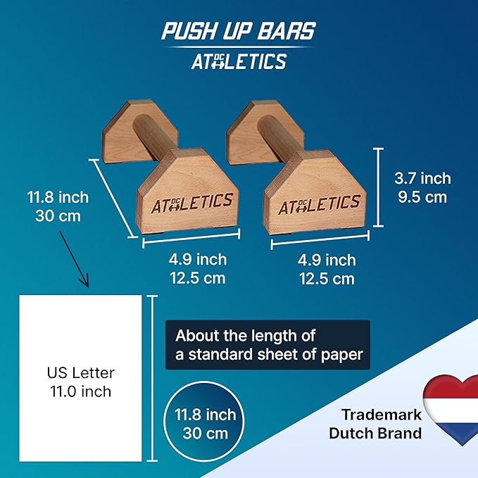DC ATHLETICS® Push Up Bars – Parallettes with Anti-Slip Pads & Rock-Solid Base – Joint-Friendly Basebar -FSC-Certified Beech Wood – Calisthenics, Handstand & Planche Training